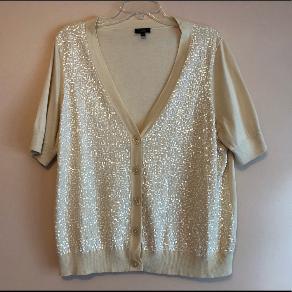 Talbots Ivory Knit Cadigan Short Sleeve Size 2XP